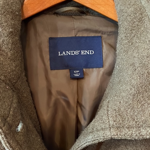 Land’s End 12P button up, military green, lined, pockets, hooded Pea Coat Women - Picture 6 of 14